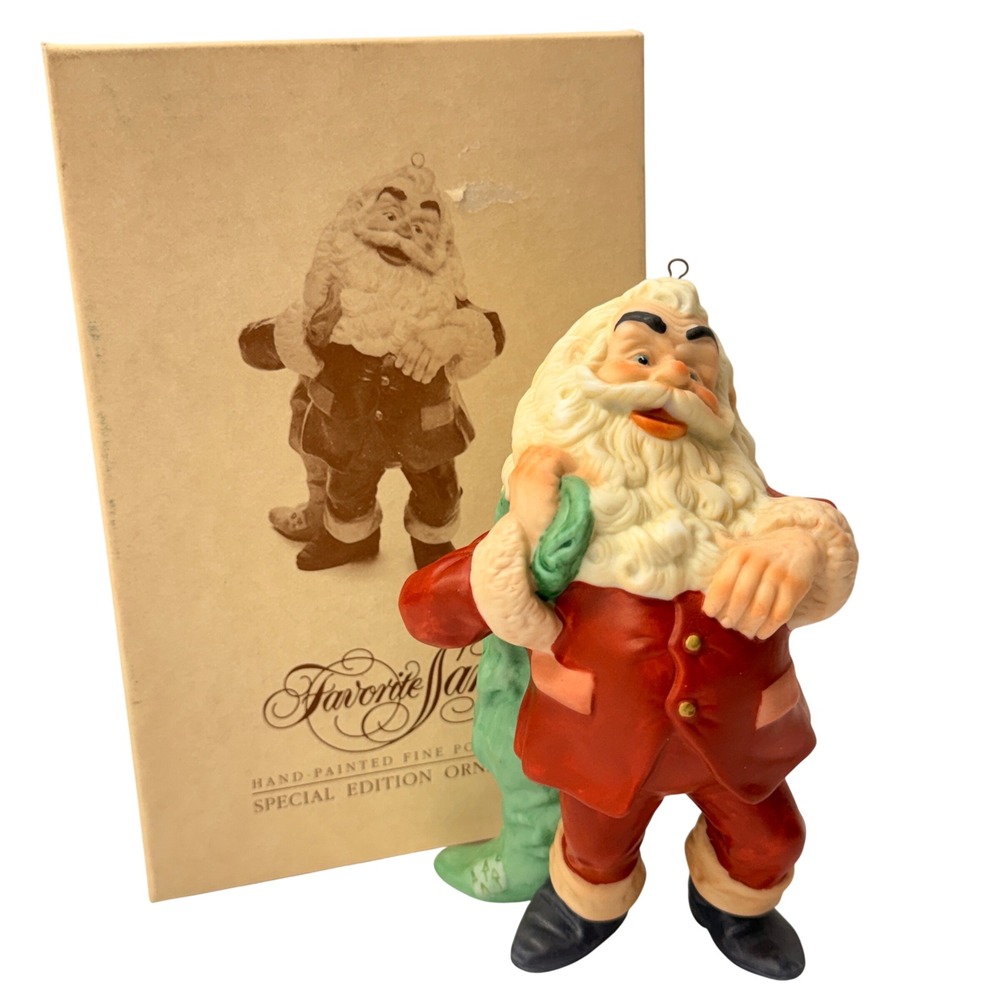 1987 Hallmark Favorite Santa Special Edition Porcelain Ornament Hand Painted Box
